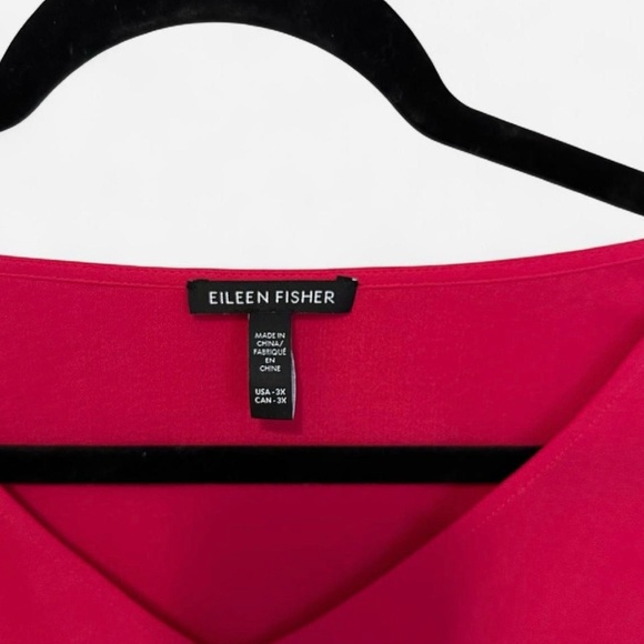 Eileen Fisher Silk Georgette V-Neck Top 3X Fuchsia Pink Lagenlook Minimalist - Picture 5 of 8
